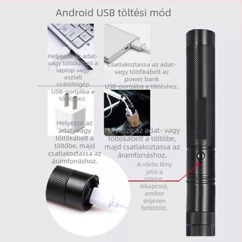 USB-tölthető lézeres zseblámpa (50W, 5800mAh akkumulátor, 360° forgás, hatótáv >500 m)
