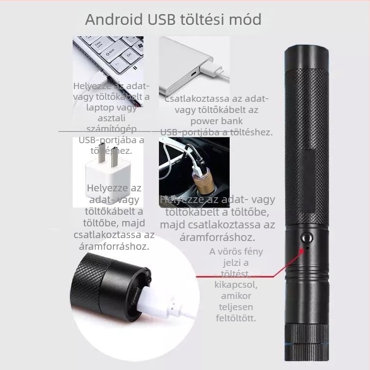 USB-tölthető lézeres zseblámpa (50W, 5800mAh akkumulátor, 360° forgás, hatótáv >500 m)