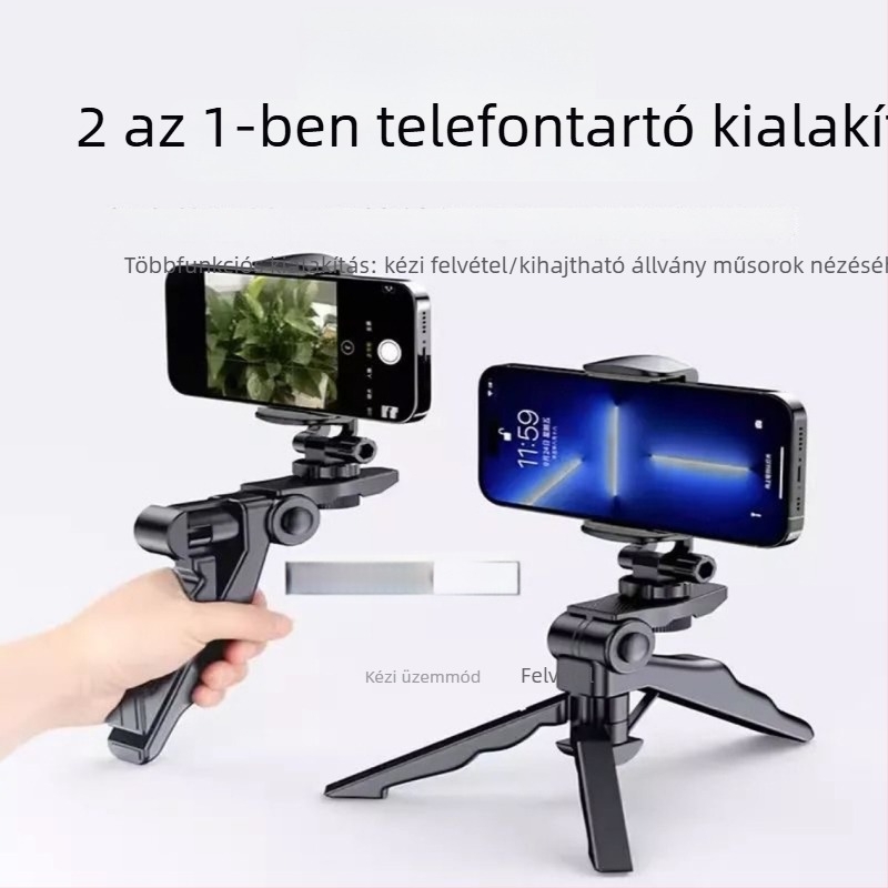 Hordozható telefon-tartó teleszkópos asztali állvánnyal és csipesz fogantyúval szelfihez