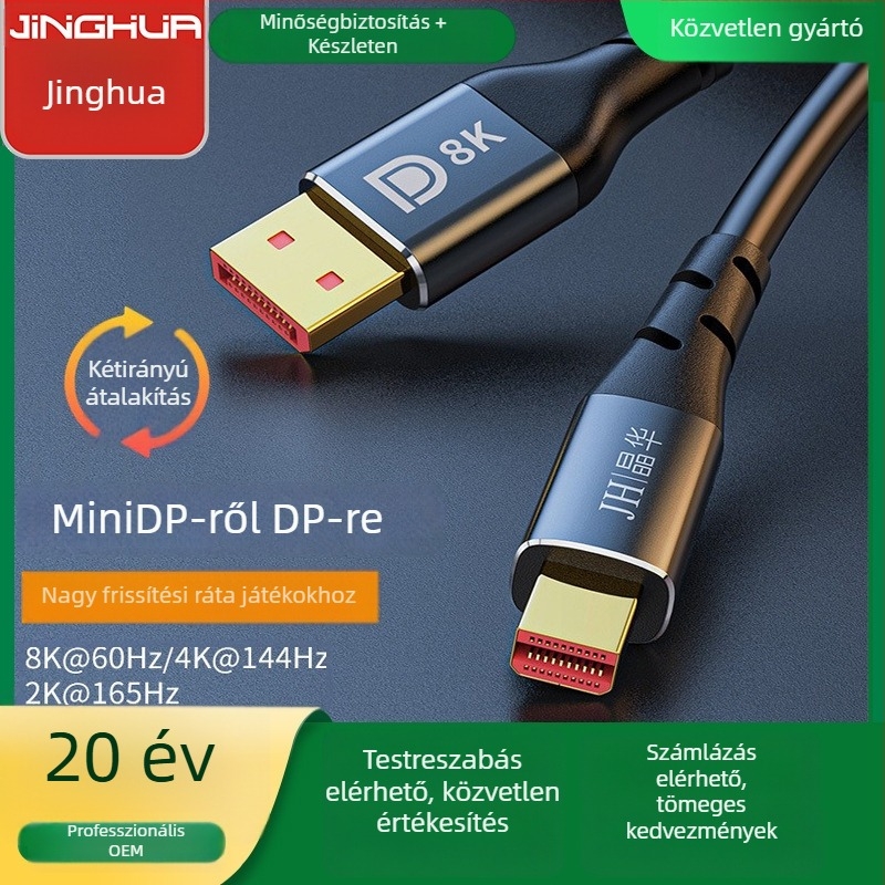MiniDP-DP kábel, 8K támogatás, oxigénmentes réz, aranyozott csatlakozók, hossz 1,5–3 m