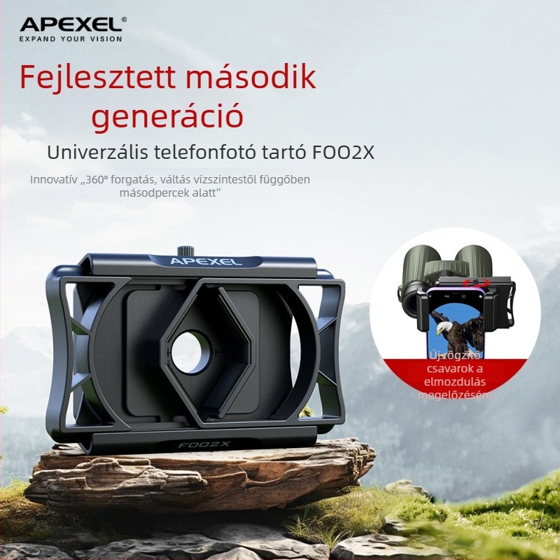 Mobiltelefon clipmikroszkóp APL-F002X; Anyag: ABS + alumínium ötvözet; Maximális teher 2 kg; Kompatibil a legtöbb készülékkel