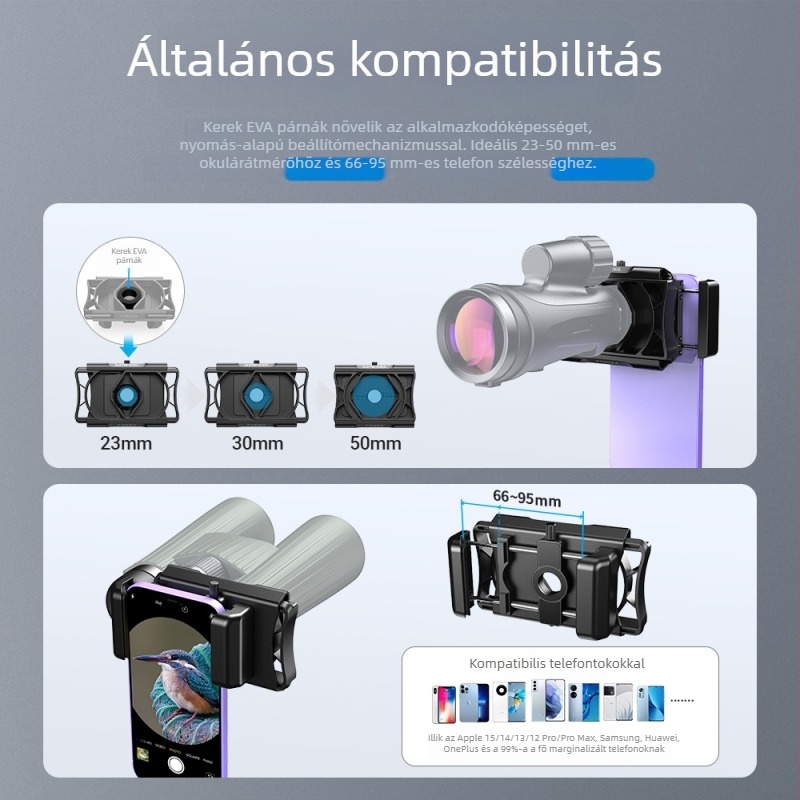 Mobiltelefon clipmikroszkóp APL-F002X; Anyag: ABS + alumínium ötvözet; Maximális teher 2 kg; Kompatibil a legtöbb készülékkel