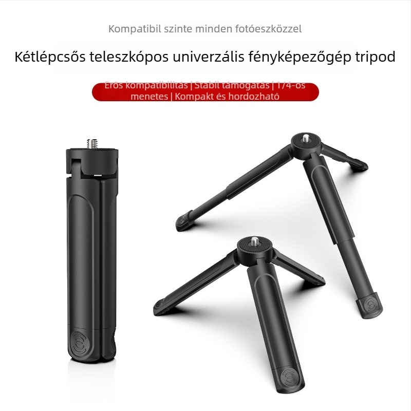 Mini tripod telefonhoz és asztali projektorhoz, ABS anyag, kétfokozatú állítás, terhelhetőség max. 2 kg, súly 95 g, univerzális kompatibilitás
