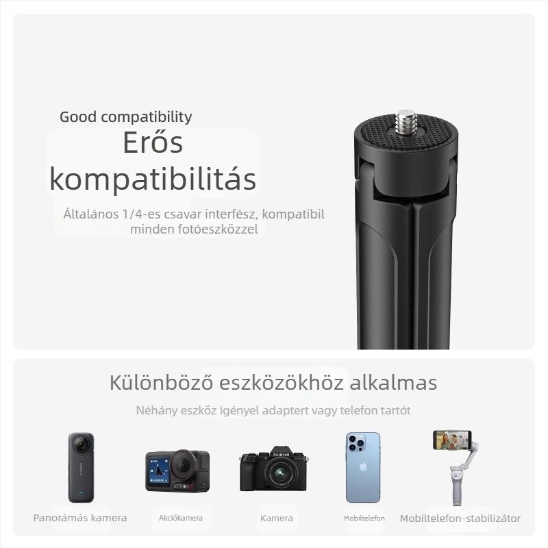 Mini tripod telefonhoz és asztali projektorhoz, ABS anyag, kétfokozatú állítás, terhelhetőség max. 2 kg, súly 95 g, univerzális kompatibilitás
