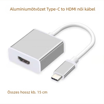 Alumíniumötvözet Type-C to HDMI adapter kábel, HDMI interfész, 15 cm, rézmagú, egyoldalas csatlakozó