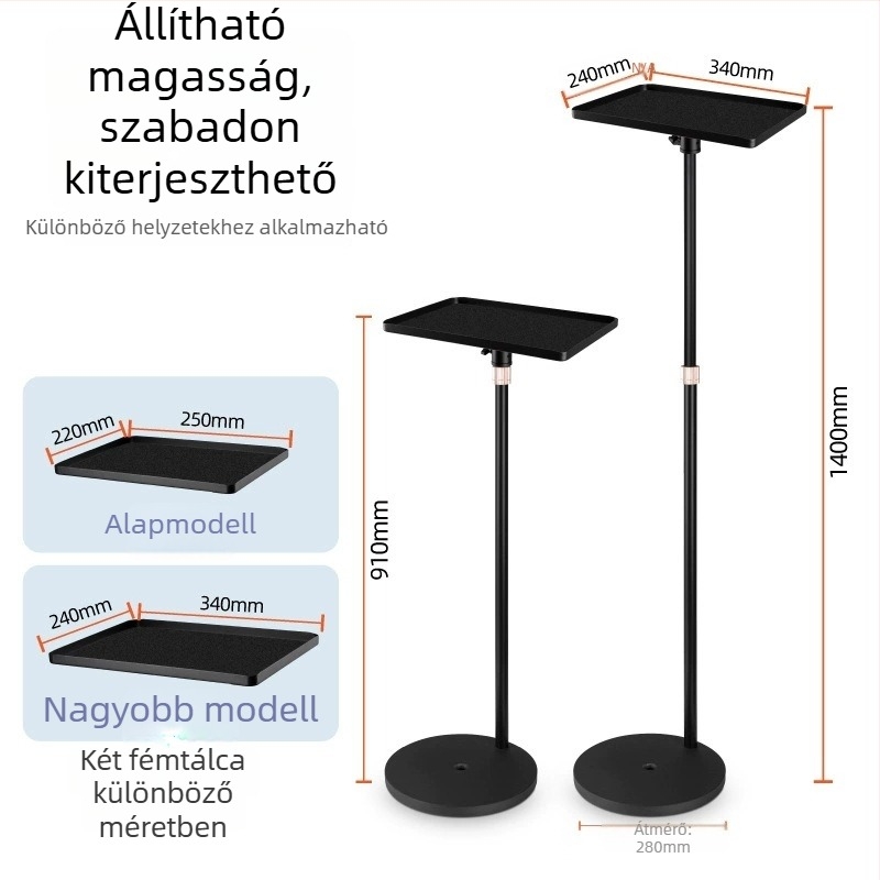 Univerzális fém projektorállvány kör alakú tányér-gimbal fejjel, teleszkóposan állítható, fúrás nélküli (Model M021)