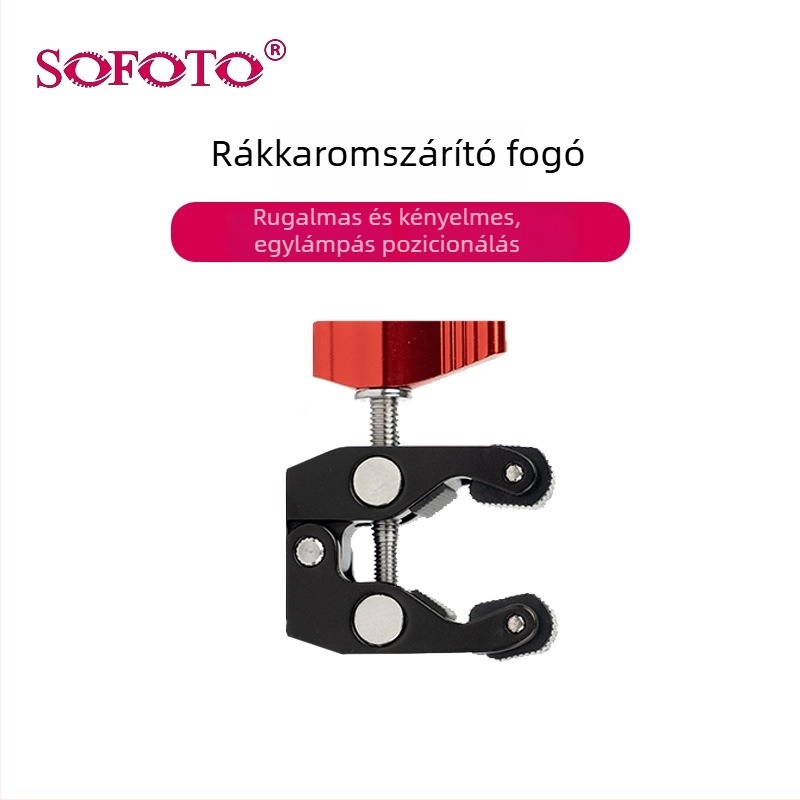 Sofoto D-002 Rák-klip alap SLR/Mirrorless kamerákhoz, alumíniumötvözet, teherbírás 2–5 kg, kompatibil 7–11 hüvelykes mágikus karokkal