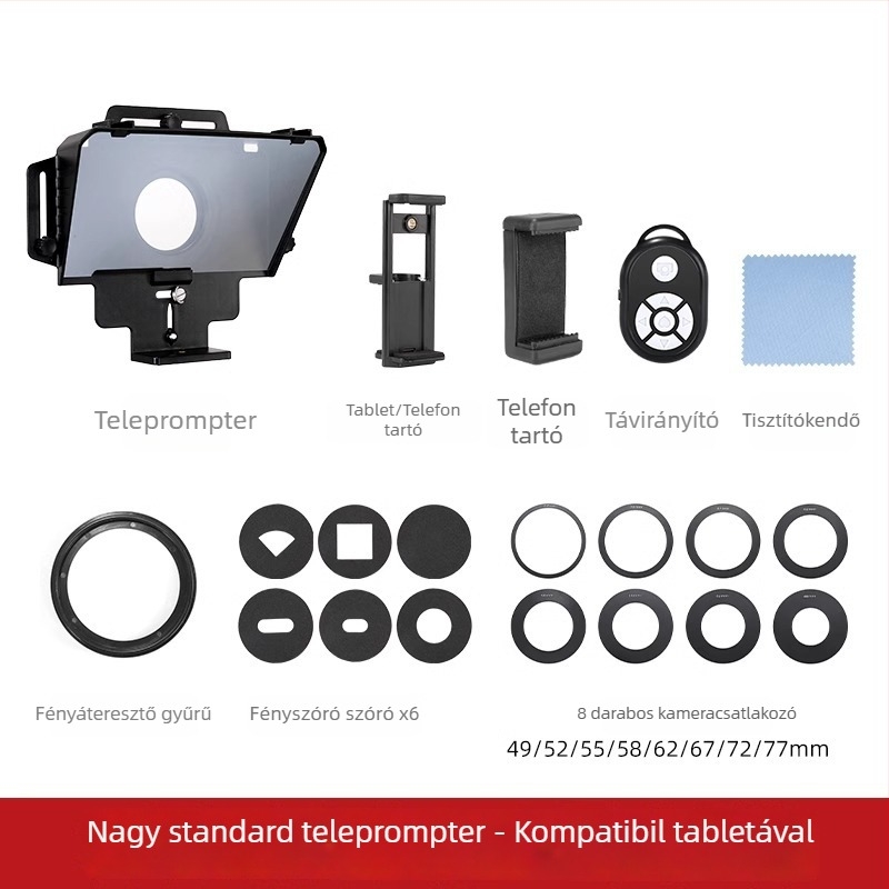 Kamera teleprompter — hordozható interjúkhoz és helyszíni felvételekhez, alumínium ötvözet