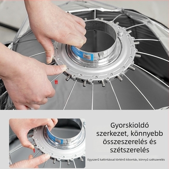 Parabolikus mély softbox lágy fényhez, modell KFT030, anyaga: alumínium ötvözet, max terhelés 2–5 kg, súly 2,1 kg