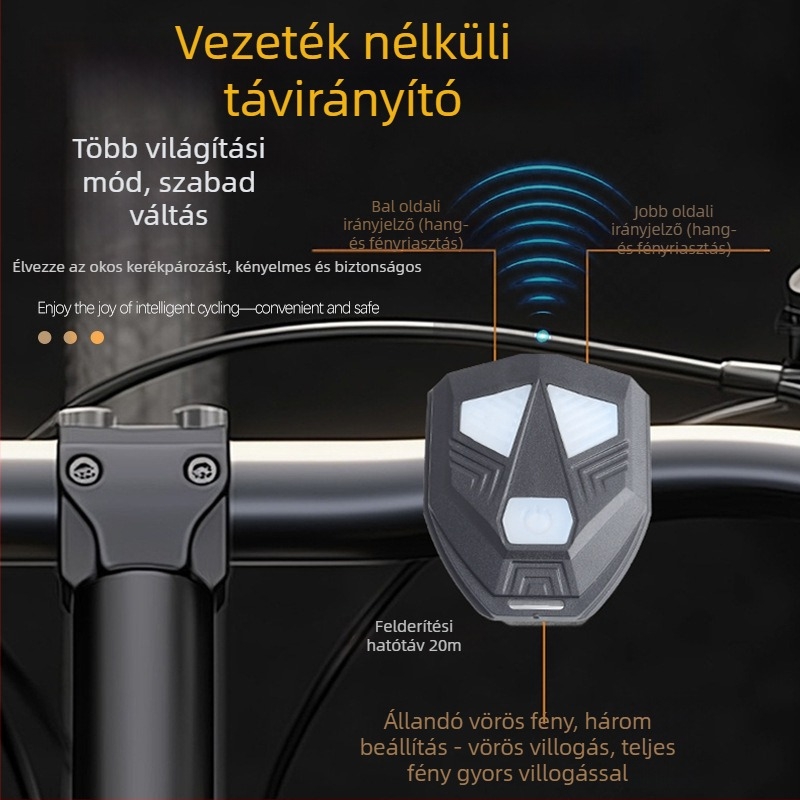 Kerékpáros vetítő hátsó lámpa USB-C töltéssel, beépített 1200mAh akkumulátor, pántos rögzítés – bal-/jobb irányjelző éjszakai tekeréshez