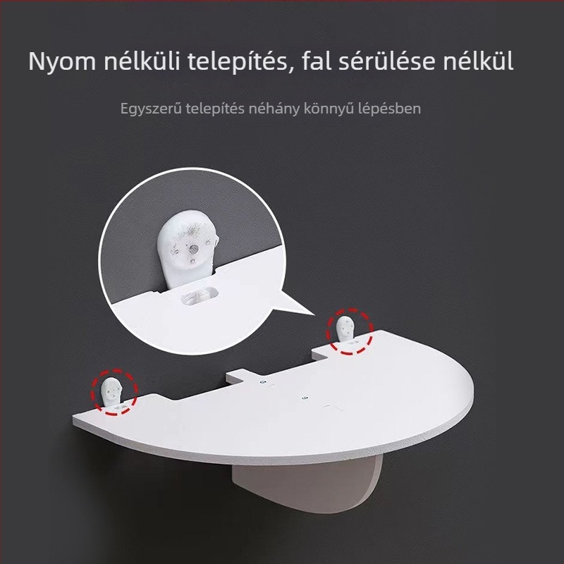 Fali szerelésű, lyukmentes műanyag tárolóállvány projektorhoz, telefonhoz és routerhez