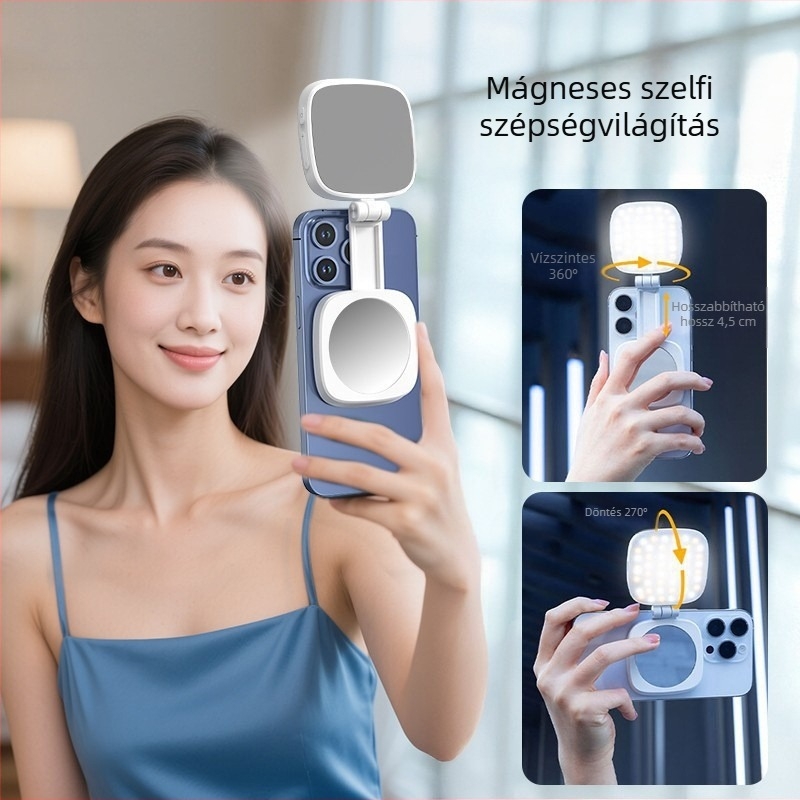 Telefon mágneses kitöltő fény és állvány, élő közvetítéshez, szelfihez, smink-tükörhöz, kompakt szépségfény, fotózási állvány
