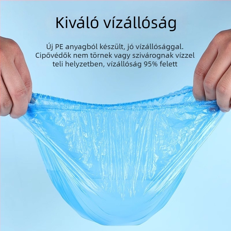 Egyszer használatos műanyag cipővédők, vastagodott kivitel, beltéri használatra, vízálló és kopásálló, csúszásmentes.