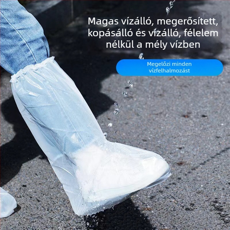 Egyszer használatos esővédő csizma fedők, magas cső, átlátszó PE, vízálló és kopásálló, 5 vastagság, csúszásmentes
