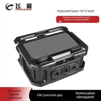 GoPro 11–13-hoz alumíniumötvözet Rabbit Cage keret, összecsukható mágneses adapterrel és hőelvezető védőkerettel; maximális teher 2–5 kg; súly 0,08 kg