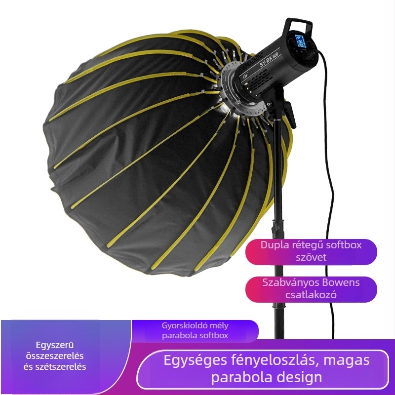 Párabola mély szoftbox a világításhoz, gyors összeszerelés, alumínium ötvözet, modell: mély parabolikus softbox, teherbírás 2–5 kg, súly 2 kg