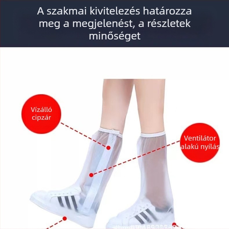 Esőálló, csúszásmentes cipővédők PVC-ből, korszerű magas csővel és megerősített talppal, kültéri kerékpározáshoz, hordozható