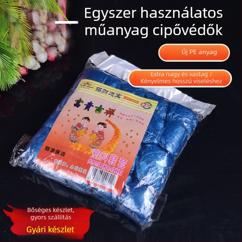 Egyszer használatos cipővédők, vízálló és porálló, tömörített, 0,1 mm vastag műanyag, átlátszó