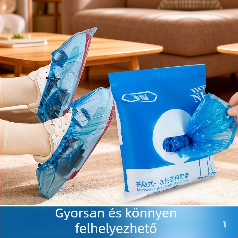 Egyszer használatos PE cipővédők, extra vastag 0,11 mm, beltéri használatra, por- és csúszás elleni védelem, kopásálló, vízálló