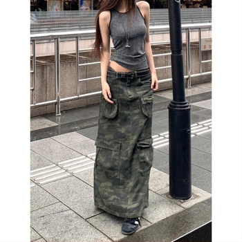 Denim A-vonalú hosszú szoknya, 95%+ pamut, városi stílus
