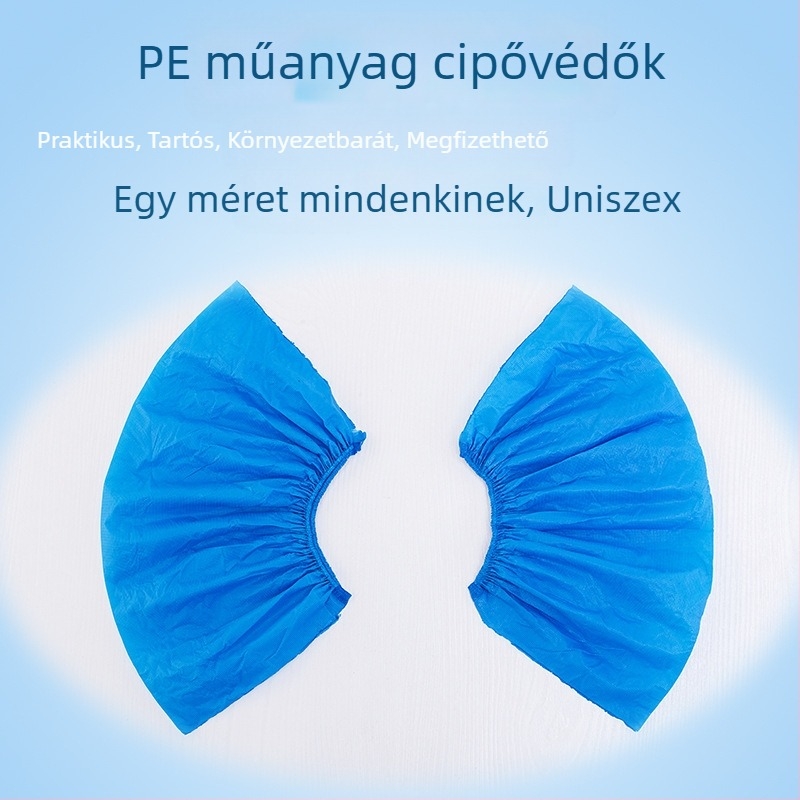 Egyszer használatos cipővédők, vízálló és porálló, vastagított műanyagból, 100 darabos csomag