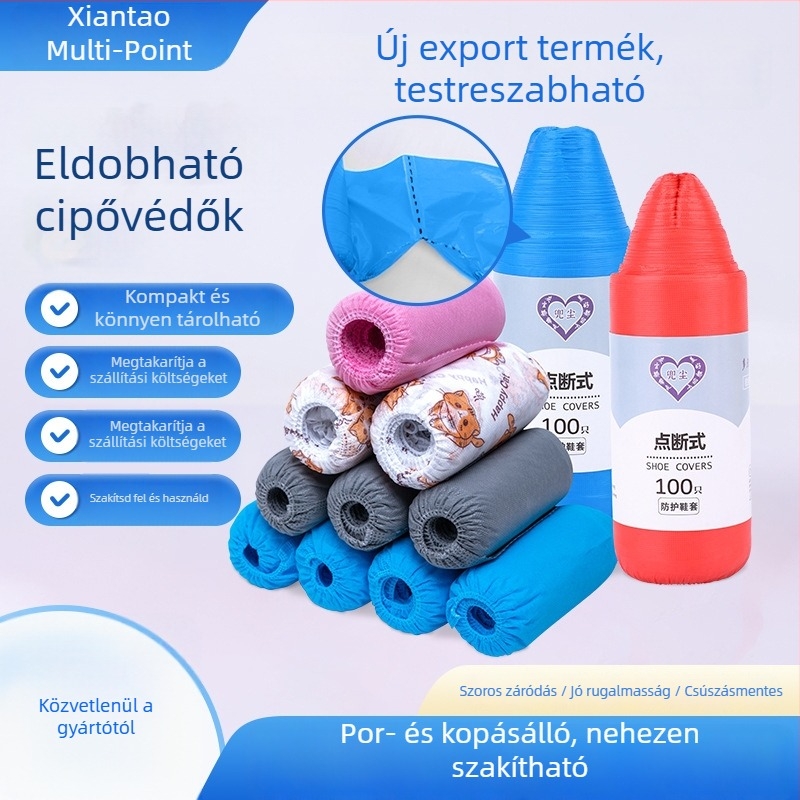 Egyszer használatos cipővédők otthonra és számítógépes laborokhoz, CPE bevonatú műanyag, vízálló és porálló, vastag nem szőtt anyag, magas mandzsetta
