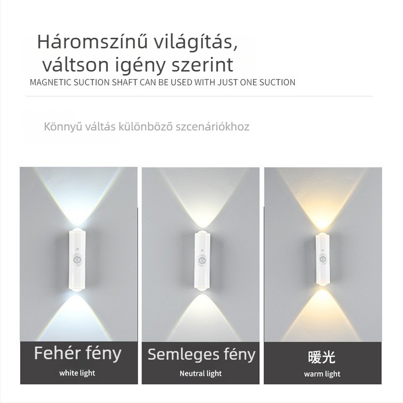 Kétfejes macskaszem falikar beépített újratölthető akkumulátorral, mozgásérzékelővel, alacsony feszültség ≤36V, PVC anyag