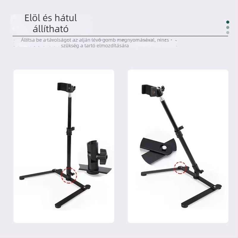 Élő közvetítéshez való telefonállvány világítással, alumínium ötvözet, felülről állítható, összecsukható alap, maximális teher 2-5 kg