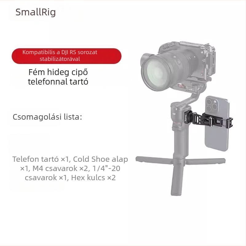SmallRig fém mobiltelefon-tartó vízszintes és függőleges rögzítővel Apple/Android/DJI RS stabilizátor sorozathoz