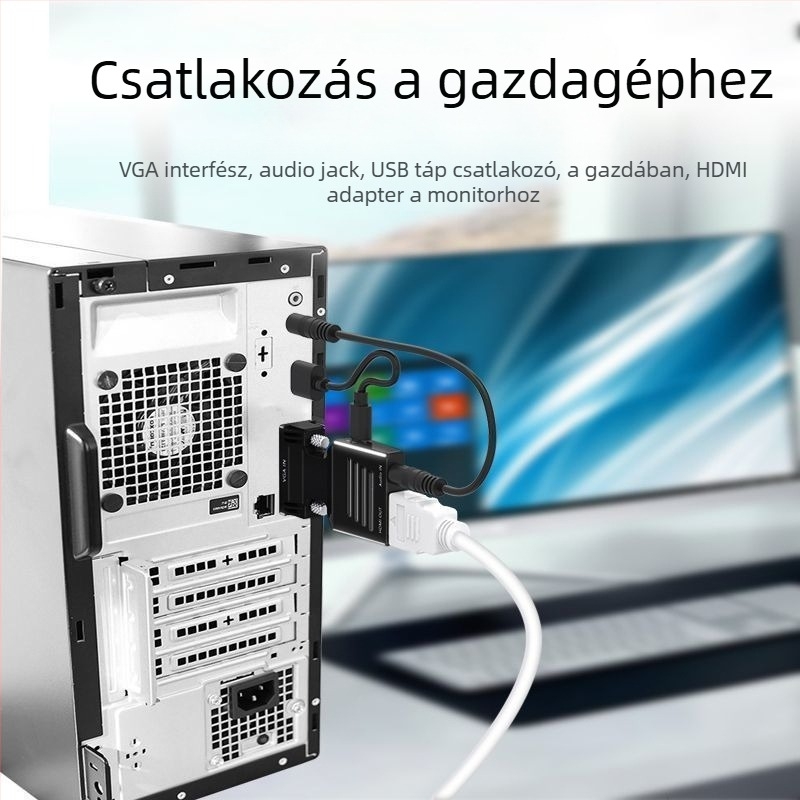 VGA–HDMI adapter audió konverterrel, 1080p, VGA férfi – HDMI női, számítógéphez