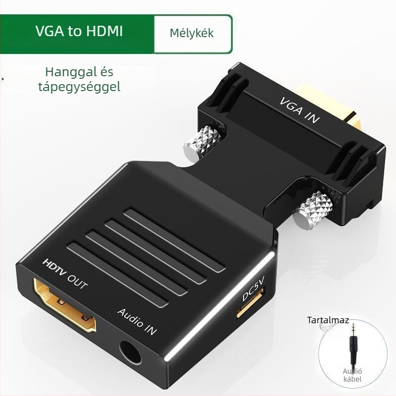 VGA–HDMI adapter audió konverterrel, 1080p, VGA férfi – HDMI női, számítógéphez