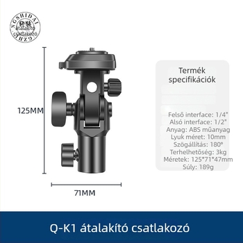 Fényállvány fej Q-K1 gimbal-adapterrel — gyorskioldó, ABS, teherbírás 3 kg, méretek 123×70×48 mm