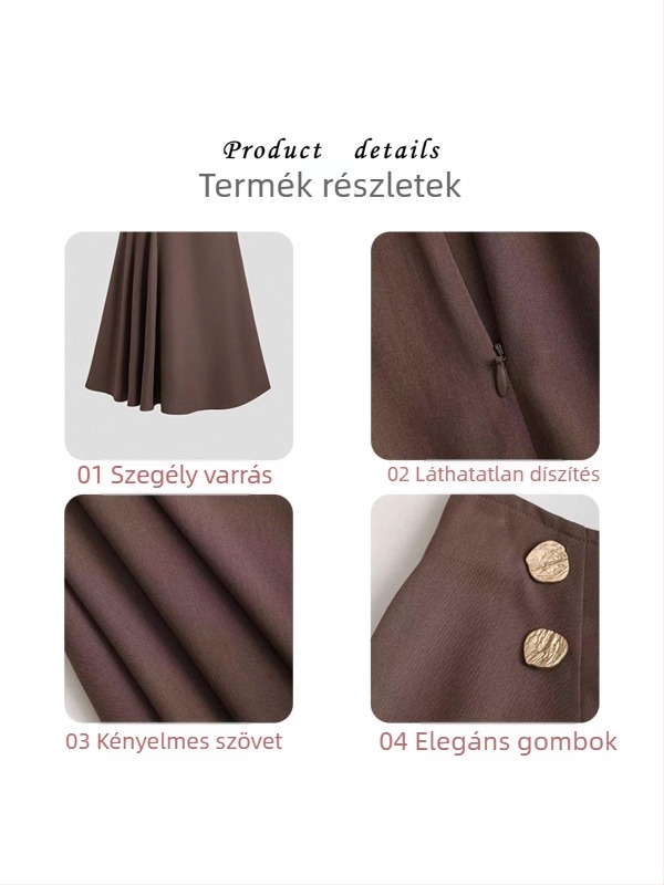 A-vonalú hosszú szoknya, magas derékkal és panelos részletekkel, elegáns, poliészter anyag és bélés, 2025 ősz