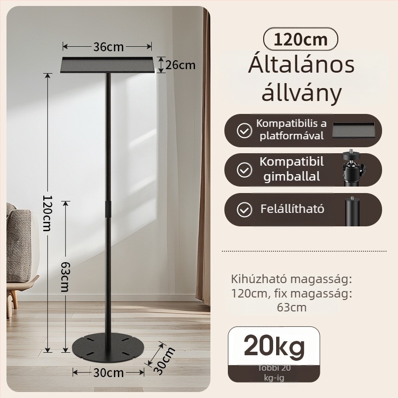 Fém projektor tálcás állvány pan-tilt fejjel, többfunkciós, kihúzható és állítható, hordozható