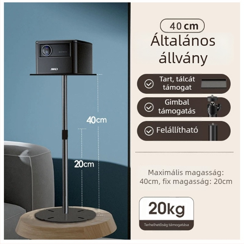 Fém projektor tálcás állvány pan-tilt fejjel, többfunkciós, kihúzható és állítható, hordozható