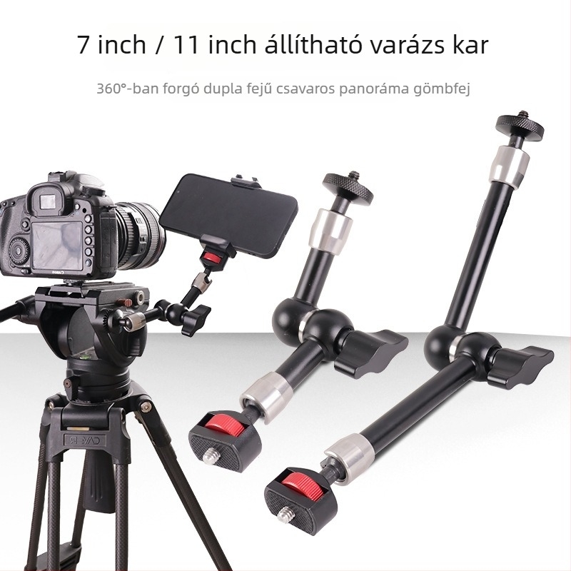 Varázs-kar mobiltelefonhoz és mikrofonhoz — univerzális alumínium ötvözet, dupla gimbal, méretek 11 x 7 hüvelyk, legfeljebb 2 kg