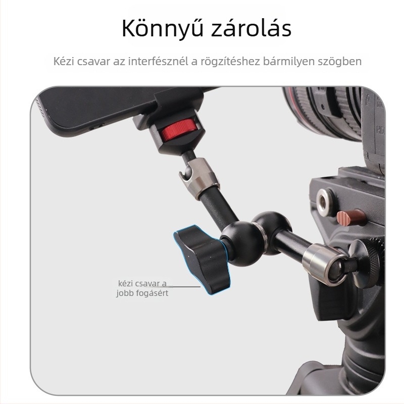 Varázs-kar mobiltelefonhoz és mikrofonhoz — univerzális alumínium ötvözet, dupla gimbal, méretek 11 x 7 hüvelyk, legfeljebb 2 kg