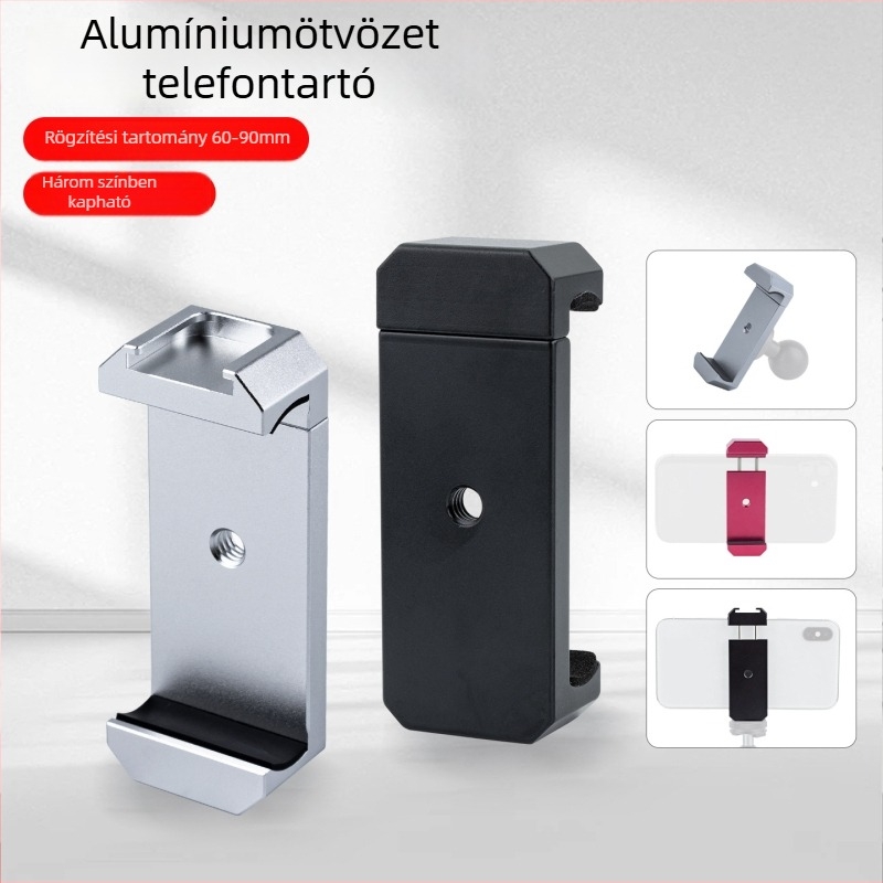Alumínium ötvözetű telefonklip — univerzális csipesz selfiehez és tripod kiegészítőkhöz