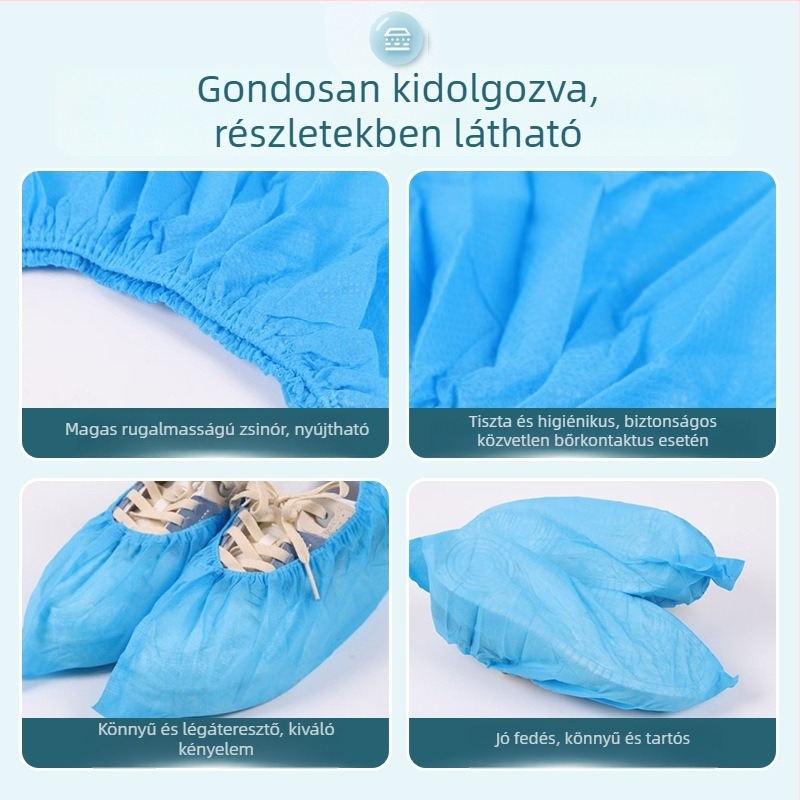 Egyszer használatos cipővédők nem szőtt anyagból, vastagított verzió, por elleni védelem, beltéri használatra, vízálló, csúszásmentes, kopásálló