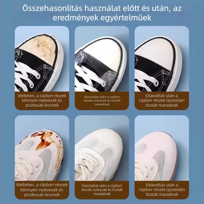 Nedvességálló fólia a cipő orrához és szennyeződés elleni matrica esős napokra, láthatatlan vízálló film a cipő orrán