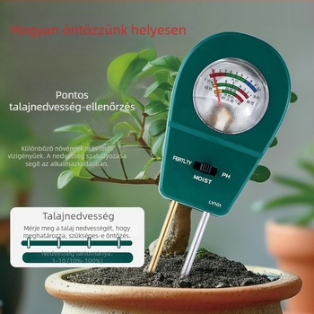 Talaj pH és nedvesség mérő otthoni kertészkedéshez — méri a pH-t, a talajnedvességet és a tápanyagokat