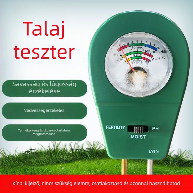 Talaj pH és nedvesség mérő otthoni kertészkedéshez — méri a pH-t, a talajnedvességet és a tápanyagokat