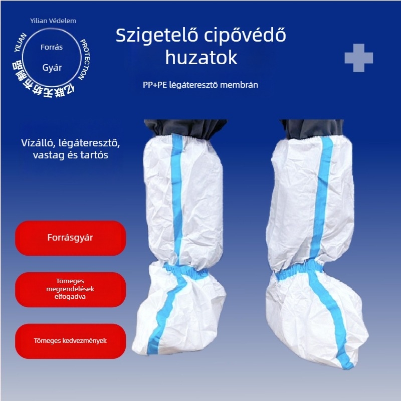 Egyszer használatos védő cipőfedők, hosszú, vízálló, kék csíkkal