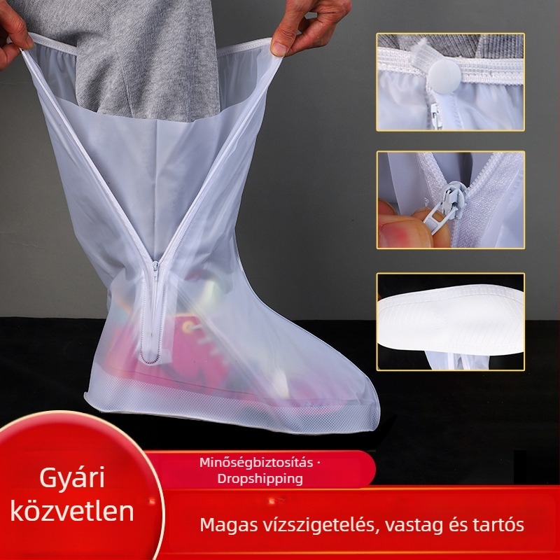 Női- és férfiak számára vízálló, magas szárú esőcsizma-fedő, csúszásmentes, vastag és kopásálló talppal.