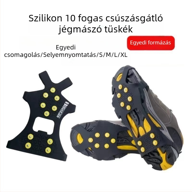 Szilikon cipőkrampók, 10 fogú, csúszásmentes hóban túrázáshoz