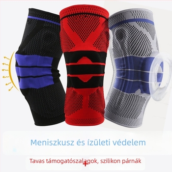 Sportos térdvédők kötött rugalmasságú támogatóval kosárlabda, futball, futás és túrázás számára; szilikon térdvédők