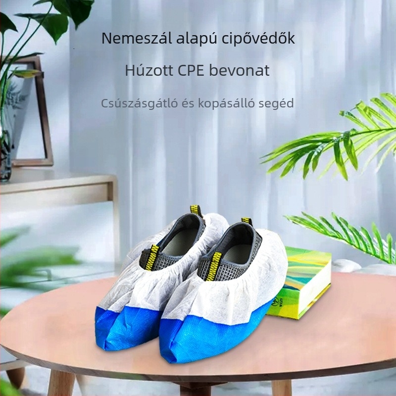 Egyszer használatos beltéri cipővédők, vízállóak, porállóak, lélegzők, textúrált felület, vastagság 0,02; anyag: textil