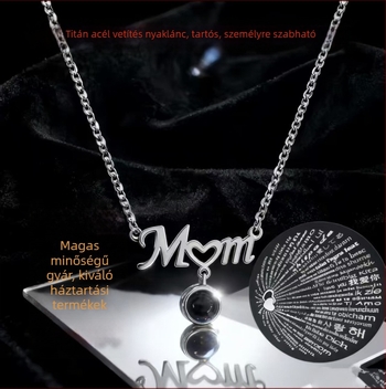 Titánium acélból készült nyaklánc, medál betűkkel/számokkal, keresztlánc, 41–50 cm, projekciós nyaklánc