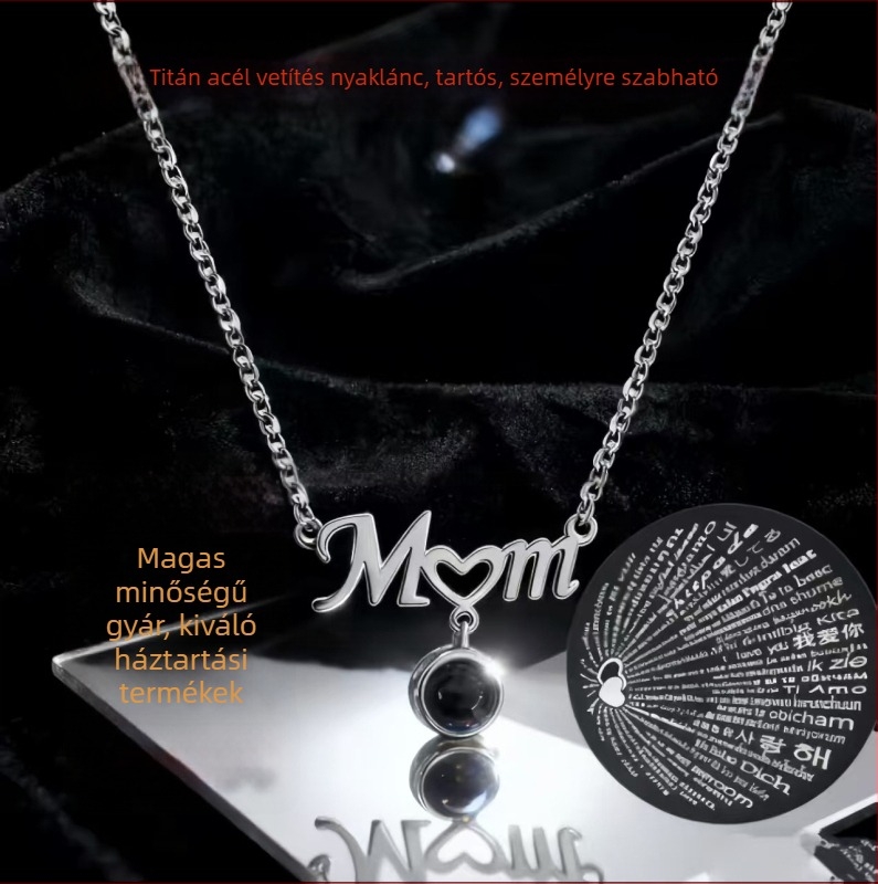 Titánium acélból készült nyaklánc, medál betűkkel/számokkal, keresztlánc, 41–50 cm, projekciós nyaklánc