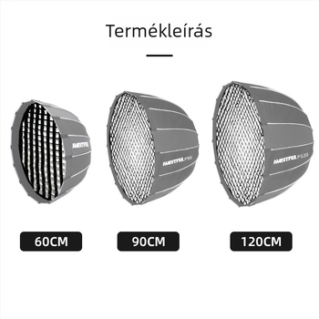Parabolikus softbox gyorskioldó rendszerrel, nemszőtt anyagból, hexagonális hálóval, fotózásra és videózásra.